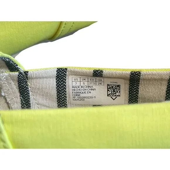 NWT Women's Toms Neon Yellow Slip On Canvas Shoes Size 7 - Picture 8 of 12